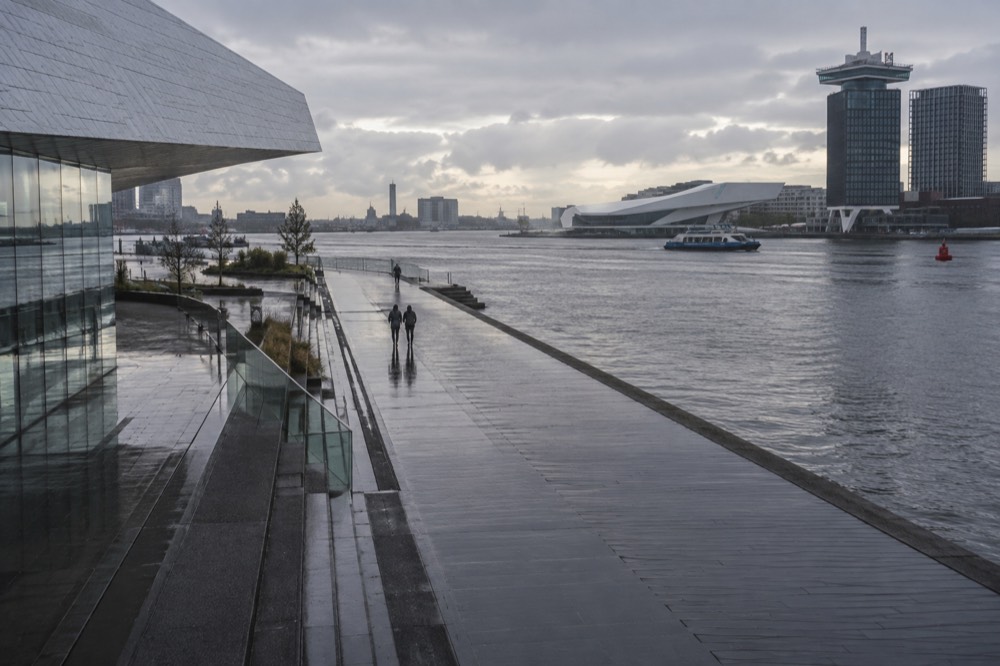 A street-level view of Eye Filmmuseum on an ordinary weekday morning