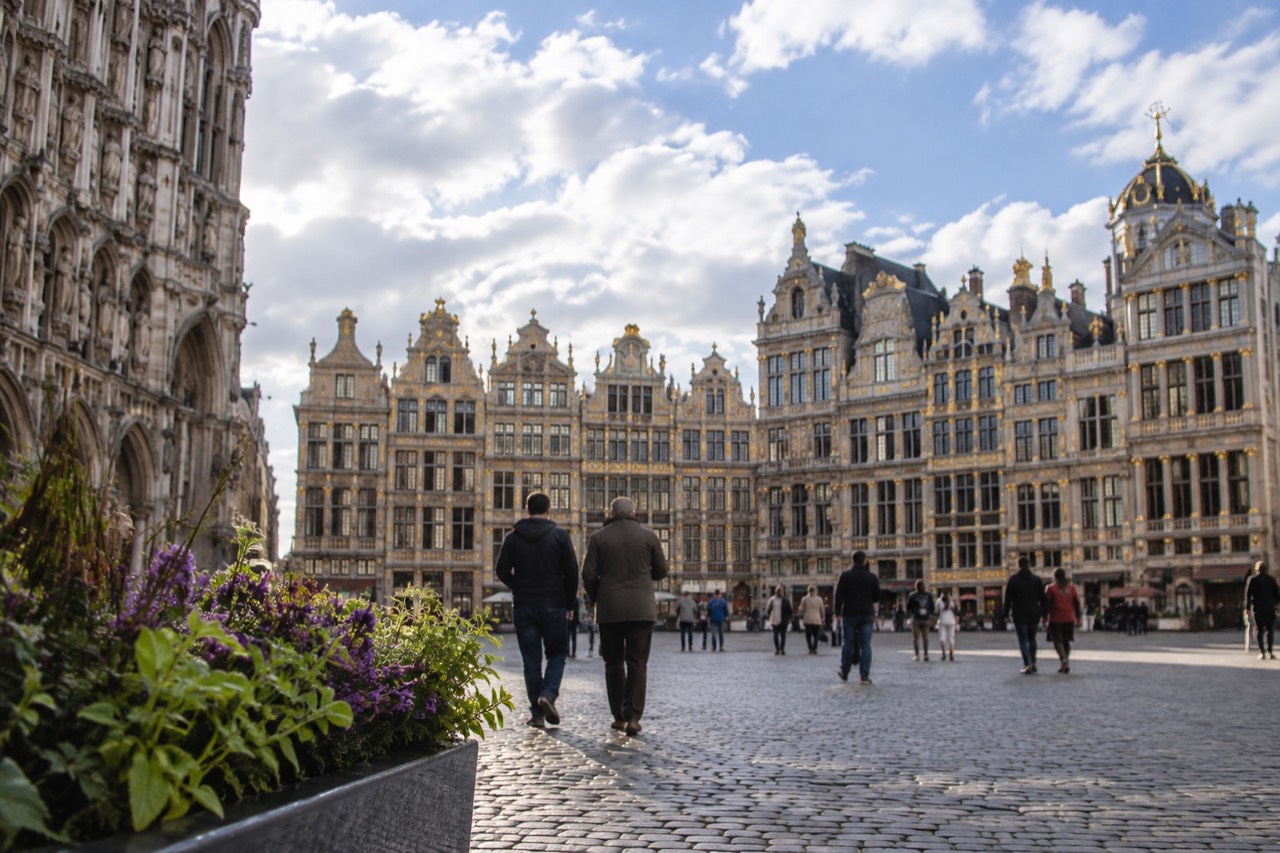 Guildhalls of the Grand Place in Brussels under a bright sky