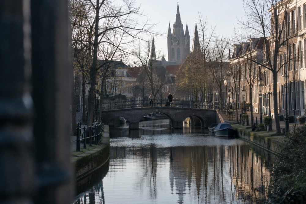 A wide view across the water towards Delft
