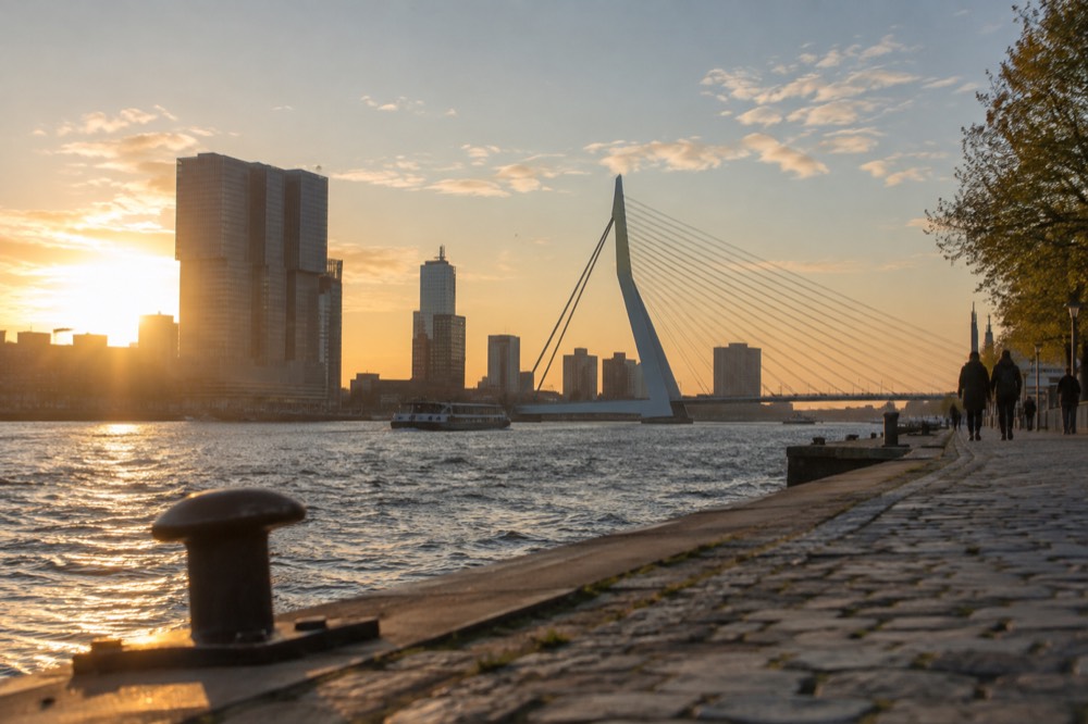 A canal bridge and moored boats close to Rotterdam