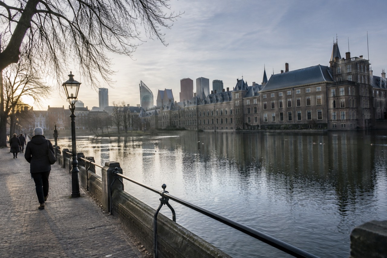 The historic Binnenhof and Hofvijver lake in The Hague