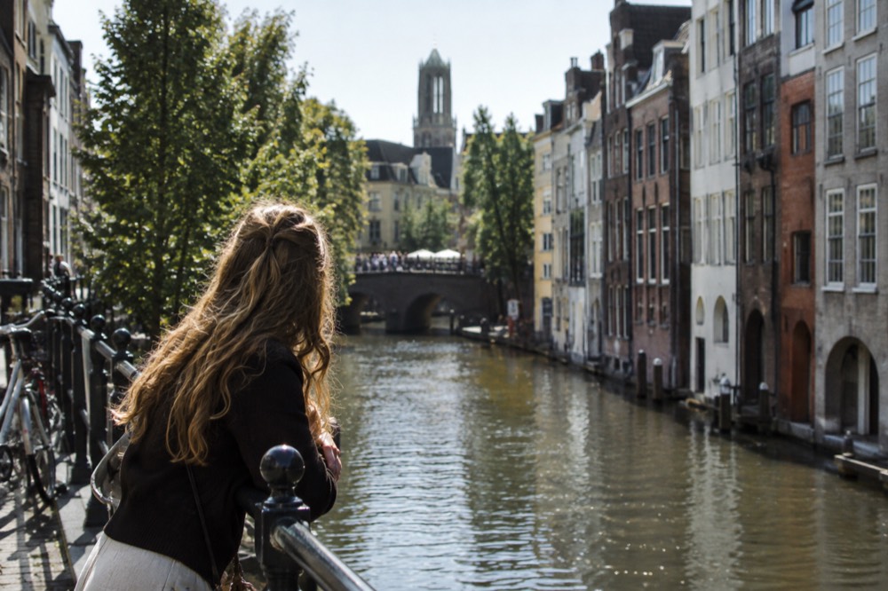 Brick facades and a quiet canal edge beside Utrecht