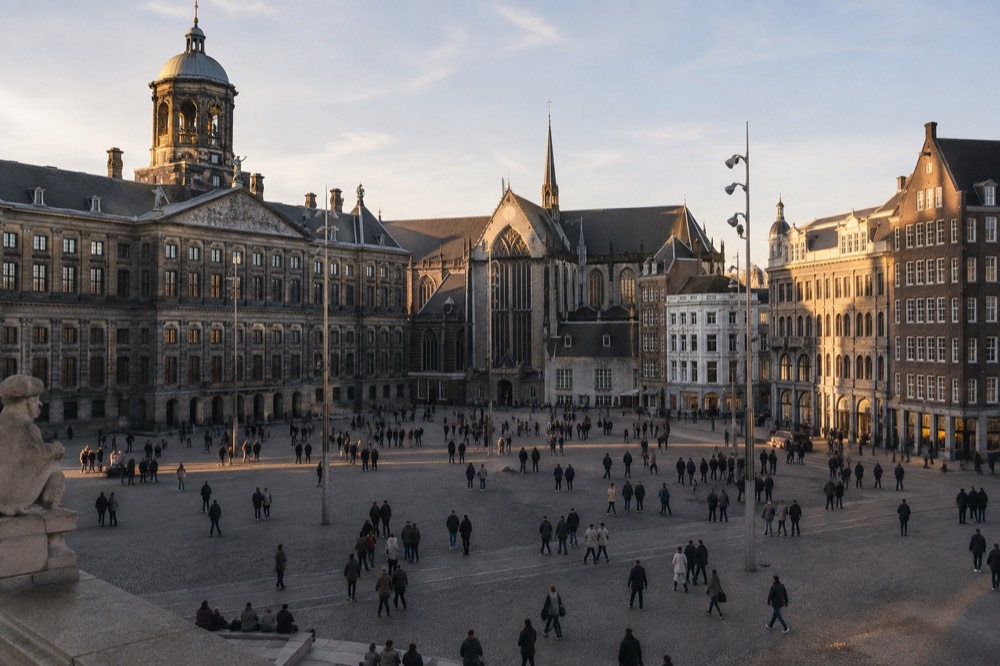 Late afternoon light on the buildings around Dam Square