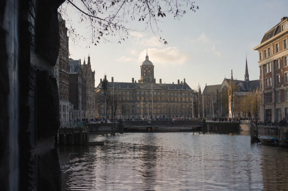 A wide view across the water towards Dam Square
