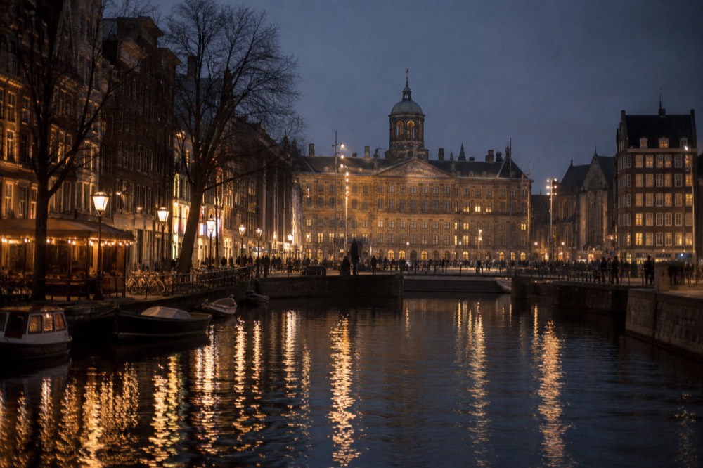 A wide view across the water towards Dam Square