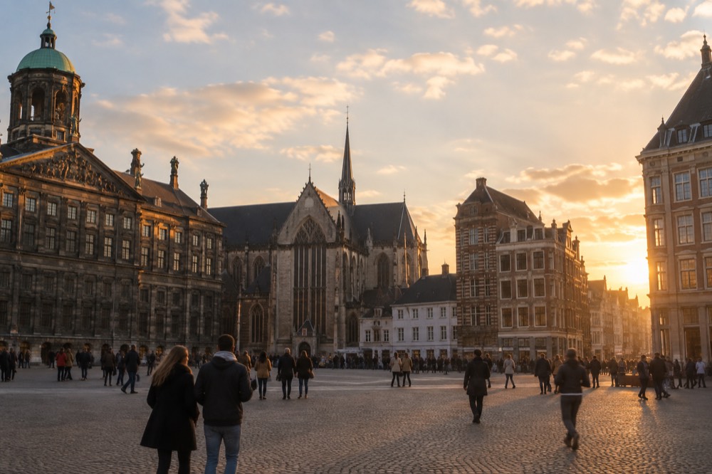 Late afternoon light on the buildings around Dam Square